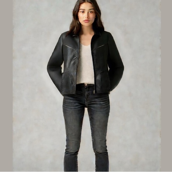 Y2K Wilson Leather black sleek jacket full zip - Picture 2 of 7